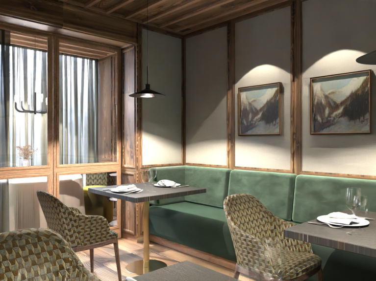 Hotel Latemar con vista sulle Dolomiti Interno di ristorante con tavoli, sedie imbottite e quadri alle pareti