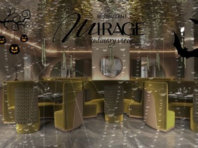 A Soraga il meteo è sempre ottimo per un Day Spa! Interno del ristorante Mirage decorato con zucche intagliate e pipistrelli