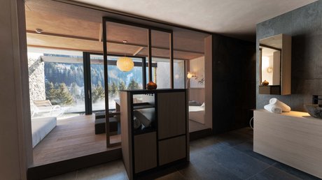 Meteo, Moena, Soraga, Latemar: tutto nella nostra gallery Interno moderno con vetrate e vista su montagna innevata